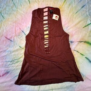 Buckle BKE LOW CUT Sleeveless Burgundy Sleeveless Glam Rhinestone Tank Top